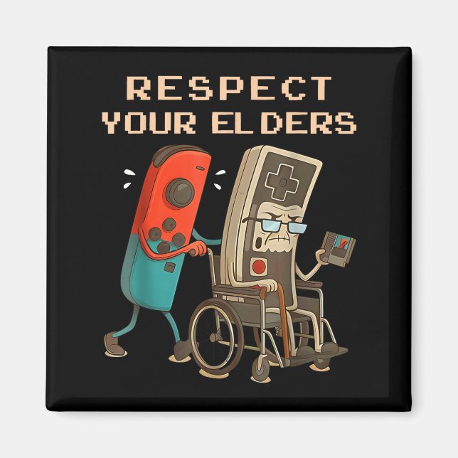 Imã Respect Your Elders Retro Gaming Funny Gamer Contr (Frente)