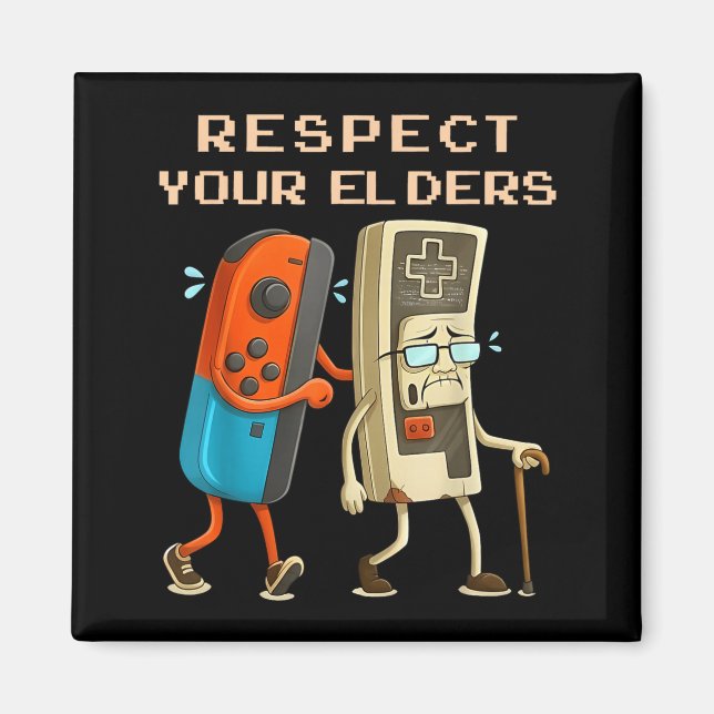 Imã Respect Your Elders Retro Gaming Funny Gamer Contr (Frente)