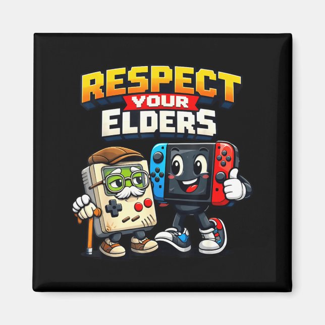 Imã Respect Your Elders Retro Gaming Funny Gamer Contr (Frente)