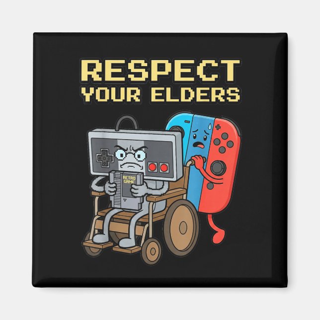 Imã Respect Your Elders Retro Gaming Funny Gamer Contr (Frente)