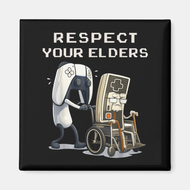 Imã Respect Your Elders Retro Gaming Funny Gamer Contr (Frente)