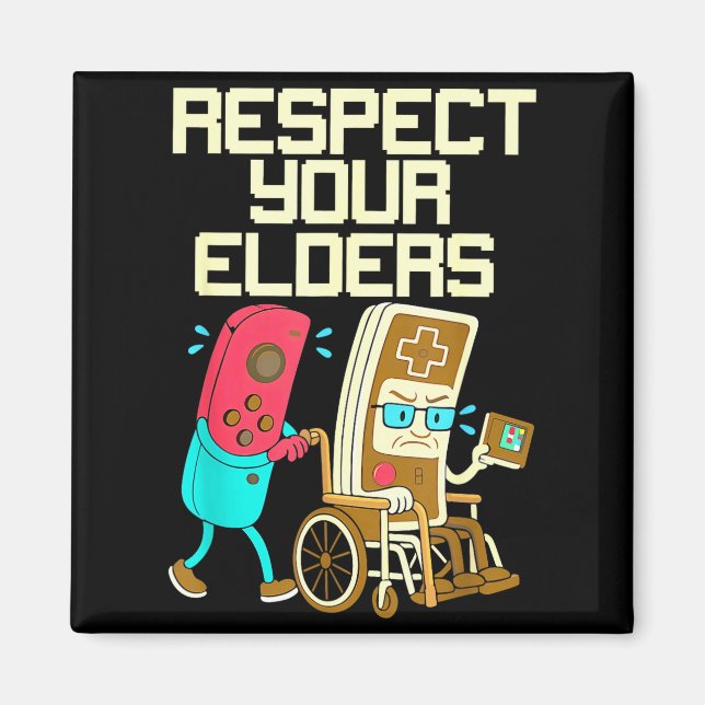 Imã Respect Your Elders Retro Gaming Funny Gamer Contr (Frente)