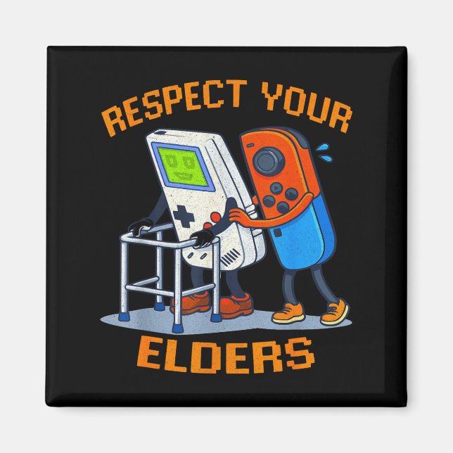 Imã Respect Your Elders Retro Gaming Funny Gamer Contr (Frente)
