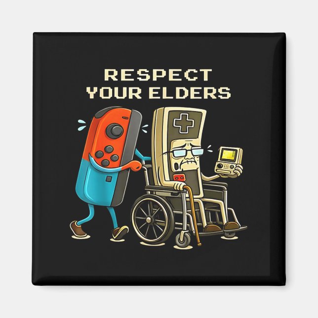 Imã Respect Your Elders Retro Gaming Funny Gamer Contr (Frente)