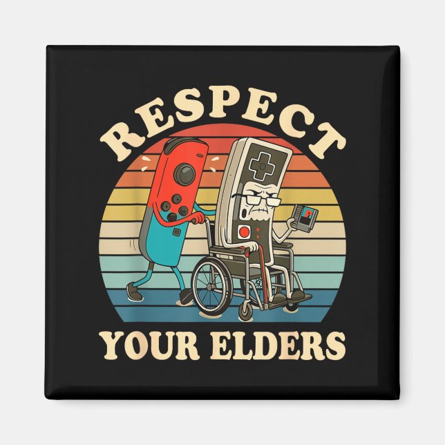 Imã Respect Your Elders Retro Gaming Funny Gamer Contr (Frente)