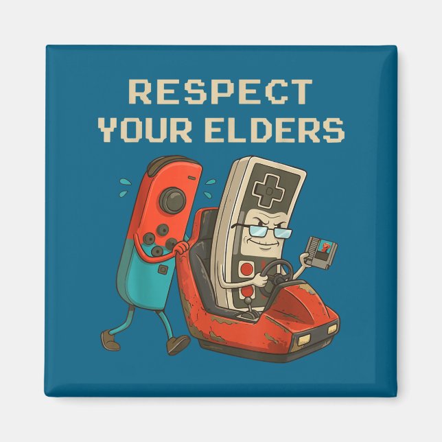 Imã Respect Your Elders Retro Gaming Funny Gamer Contr (Frente)