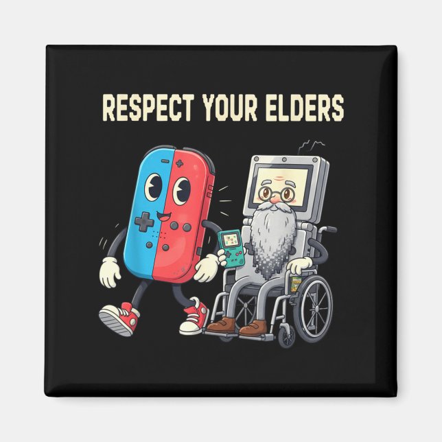 Imã Respect Your Elders Retro Gaming Funny Gamer Contr (Frente)