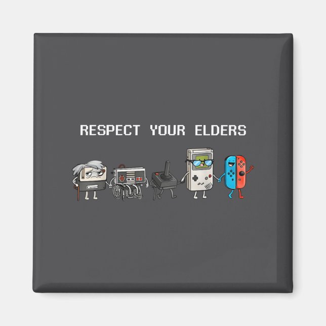 Imã Respect Your Elders Retro Gaming Funny Gamer Contr (Frente)