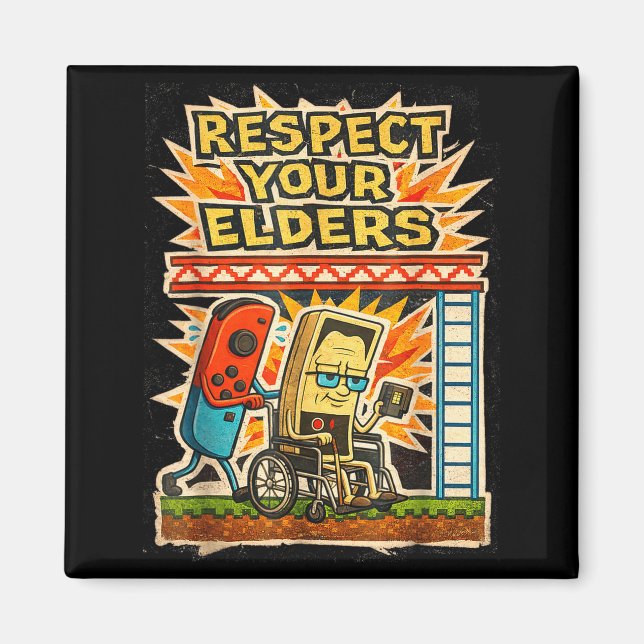 Imã Respect Your Elders Retro Gaming Funny Gamer Contr (Frente)