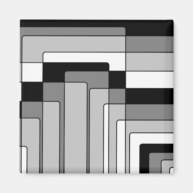 Imã Retângulos abstrato preto e branco (Frente)