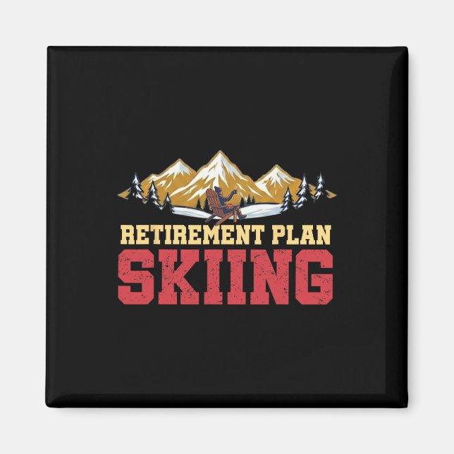 Imã Retirement Plan Skiing Vintage Sunset Retro Skier  (Frente)