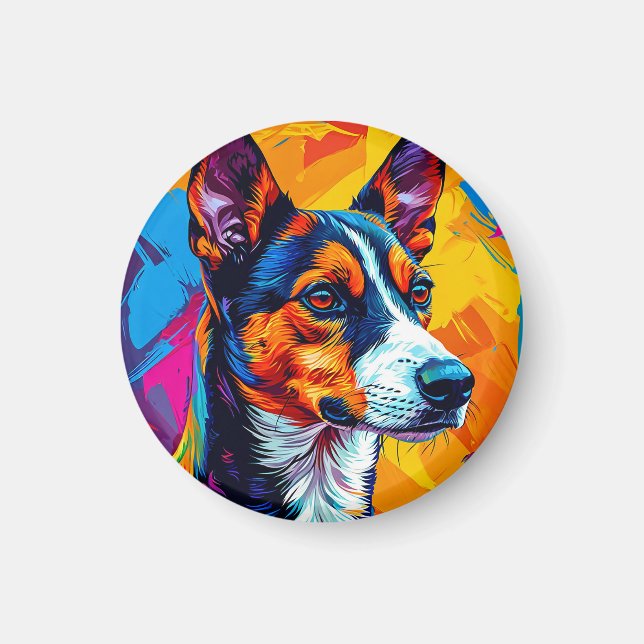Imã Retrato Abstrato do Cão Basenji (Frente)