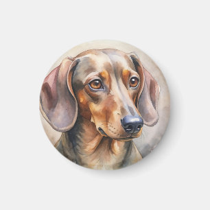 Imã Retrato Clássico de Arte Fino de Dachshund Marrom