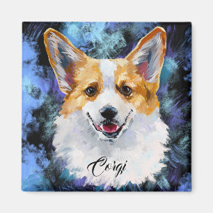 Imã Retrato Corgi no Abstrato Magnet