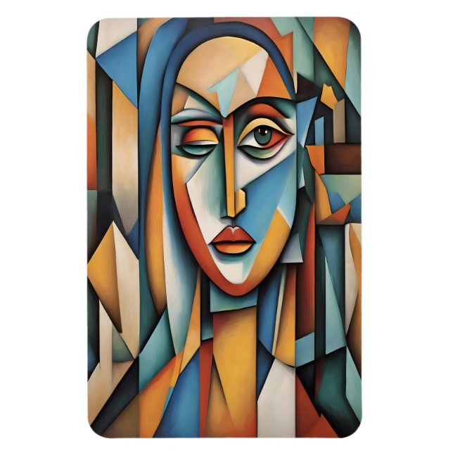 Ímã Retrato Cubista Vibrante Abstrato Arte Geométrica (Vertical)