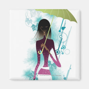 Imã Retrato da jovem segurando bolsa e guarda-chuva