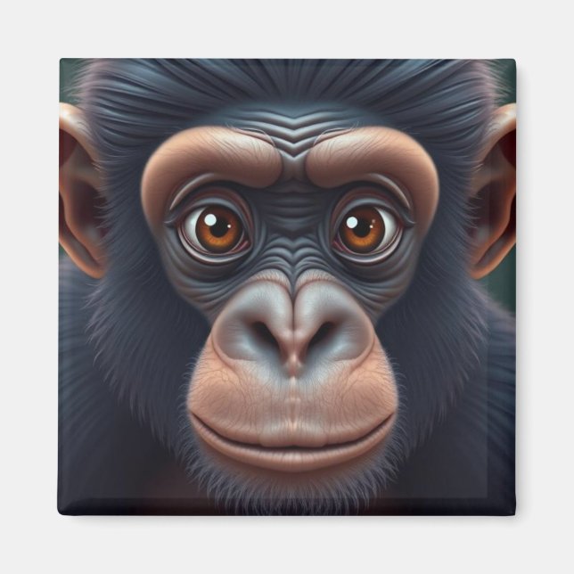 Imã Retrato de anime chimpanzé doido e engraçado (Frente)