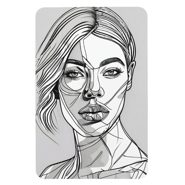 Ímã Retrato de Arte de Linha Monocromática abstrato (Vertical)