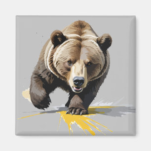 Imã Retrato de Arte Gráfica de Vetor de Urso Grizzly