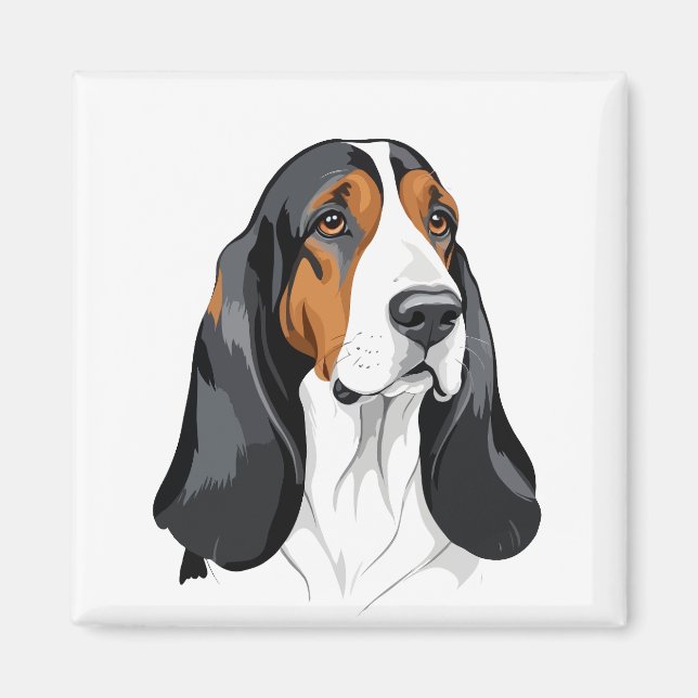 Imã Retrato de Arte Gráfica do Vetor de Caça-Basset (Frente)