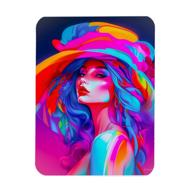 Ímã Retrato de Arte Pop Neon  (Vertical)