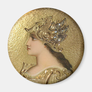 IMÃ RETRATO DE ATHENA COM CAPACETE DOURADO E GRYPHONS