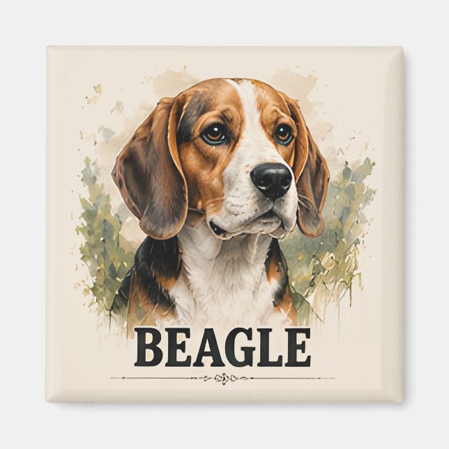 Imã Retrato de Beagle Caçador Arte Premium (Frente)