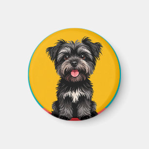 Imã Retrato de Cachorrinho Terrier Preto e Cinza Diver