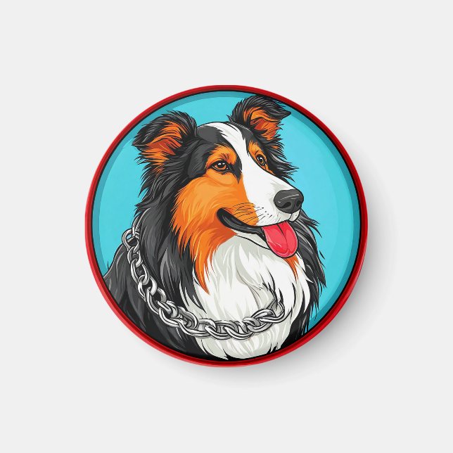 Imã Retrato de Cachorro Estilo Artístico Ornamentado (Frente)