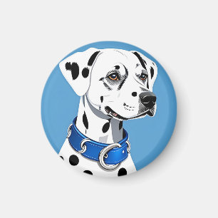 Imã Retrato de Cão Dalmata com Coleira Azul