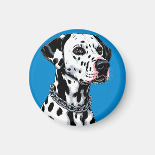 Imã Retrato de Cão Dalmata Contra Fundo Azul