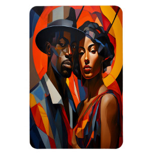 Ímã Retrato de Casal Cubista Abstrato Ousado – Arte Mo