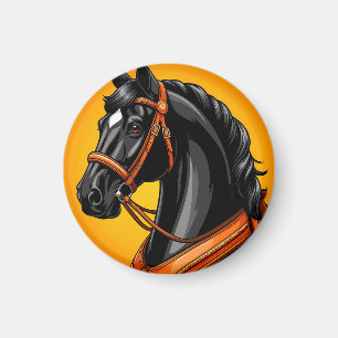 Imã Retrato de Cavalo Preto Elegante