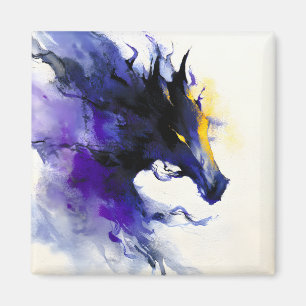 Imã Retrato de Cavalo Preto em Aquarela Abstrata