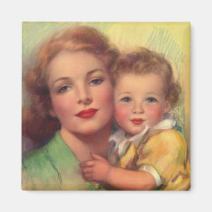 Imã Retrato de Família Mãe e Filho Antigo