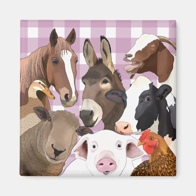 Imã Retrato de Fazenda Cóctil - Verificação Gingham -  (Frente)