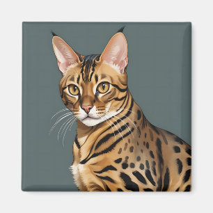 Imã Retrato de Gato Bengala Dinâmico com Pontos Distin