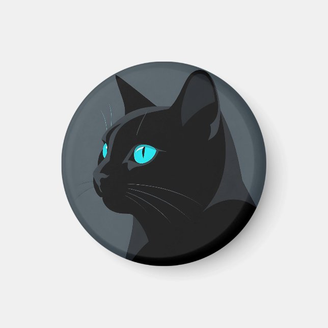 Imã Retrato de Gato Preto com Olhos Azuis (Frente)