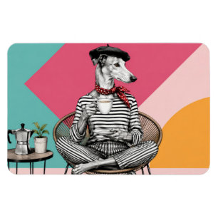 Ímã Retrato de Greyhound em Pop Art Bebendo Café Cinza