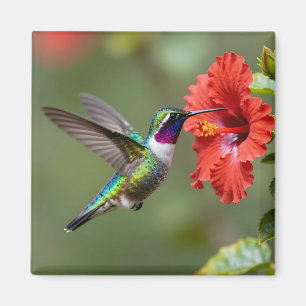 Imã Retrato de Hibisco Flor de Beija-Flor Iridescente