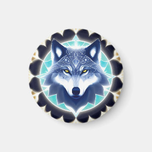 Imã Retrato de Lobo com Olhos Dourados Intensos