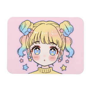 Ímã Retrato de Menina Estrela Pastel Kawaii
