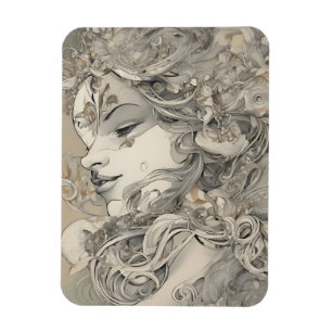 Ímã Retrato de Mulher Art Nouveau Inspirado no Vintage