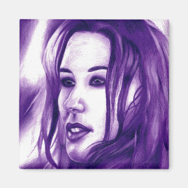 Imã Retrato de Mulher Púrpura Arte Original
