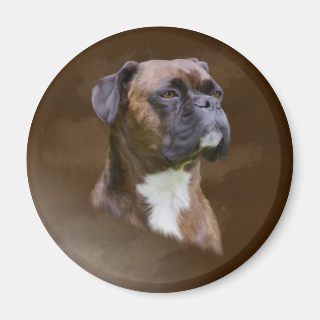Imã Retrato de pintura a óleo de cachorro boxer (Frente)