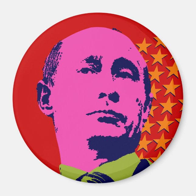 Imã Retrato de Pop de Arte Putin Rosa (Frente)