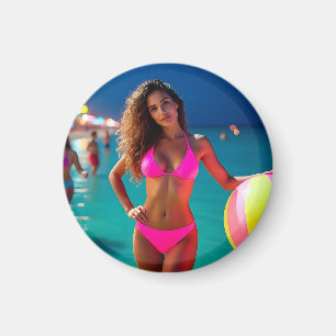 Imã Retrato de Praia Twilight — Mulher do Neon Pink Bi