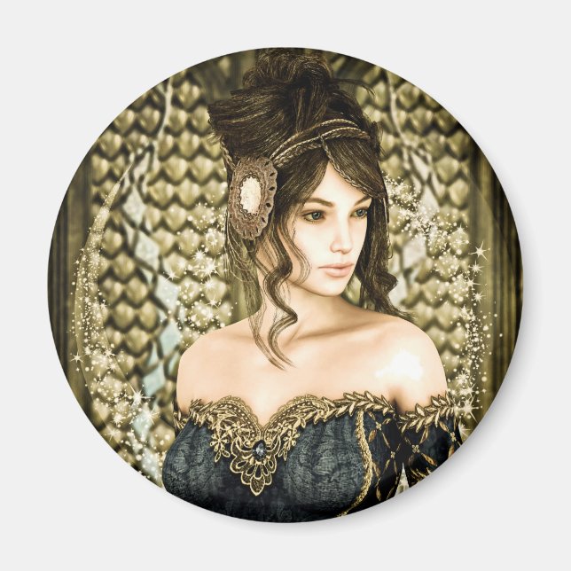 Imã Retrato de Princesa de Conto de Fadas Encantado (Frente)