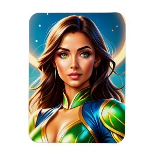 Ímã Retrato de super-herói feminino na armo esmeralda