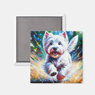 Imã Retrato de um cão West Highland White Terrier "Wes